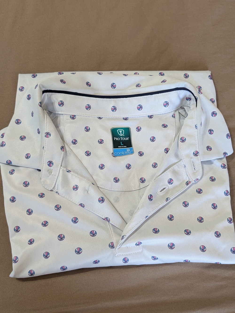 Men’s Pro Tour White Printed Golf Polo Large Cool Play